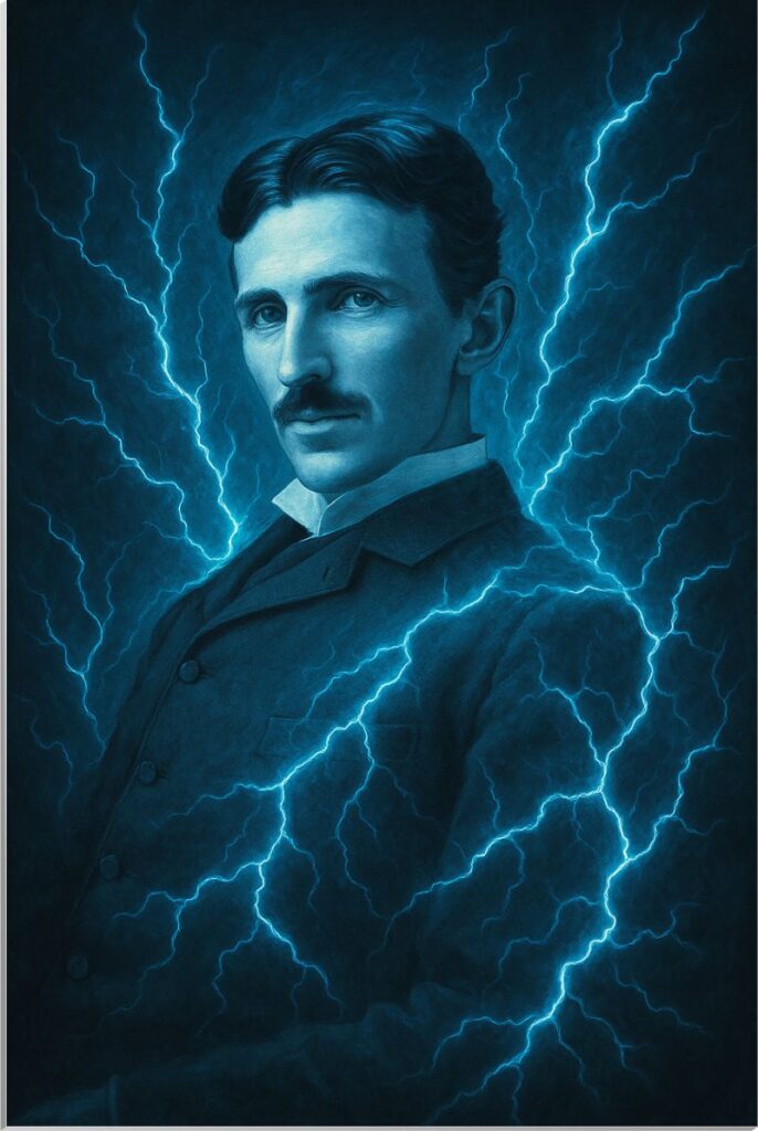 Štampa na slikarskom platnu navučena na blind ram - motiv Nikola tesla
